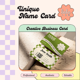 Olive Groovy Editable Business Card for Studio 名刺