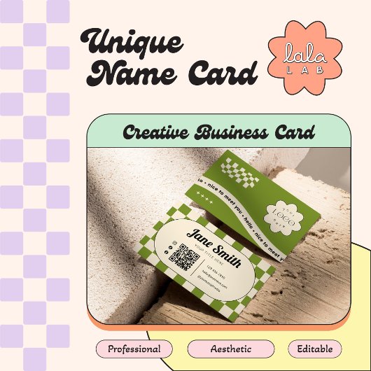 Olive Groovy Editable Business Card for Studio 名刺