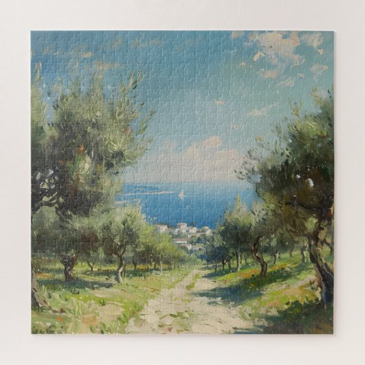 Olive Grove with Coastal Village and Sea ジグソーパズル (縦)