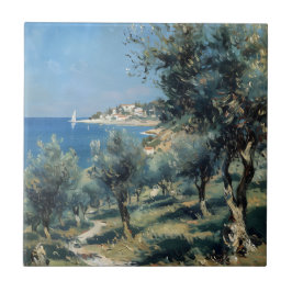 Olive Grove with Coastal Village and Sea タイル