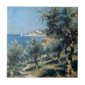 Olive Grove with Coastal Village and Sea タイル