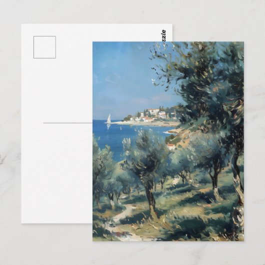 Olive Grove with Coastal Village and Sea ポストカード (正面/裏面)
