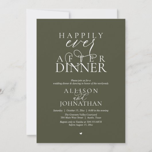 Olive Happily Ever After Dinner Modern Wedding 招待状 (正面)