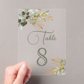 Olive Leaves Branch Wedding Acrylic Table Number アクリル招待状 (インサイチュ (ポータブル))