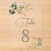 Olive Leaves Branch Wedding Acrylic Table Number アクリル招待状 (正面)