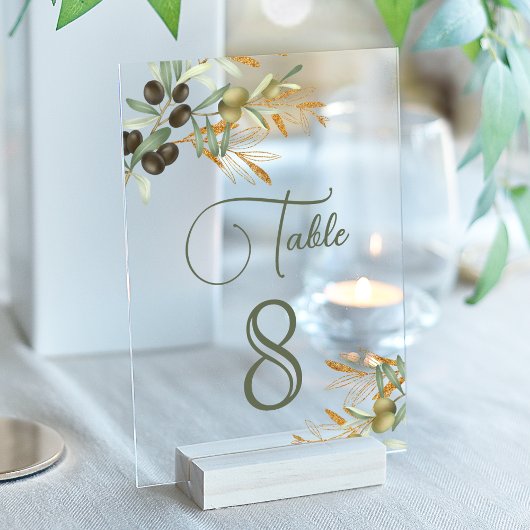 Olive Leaves Branch Wedding Acrylic Table Number アクリル招待状