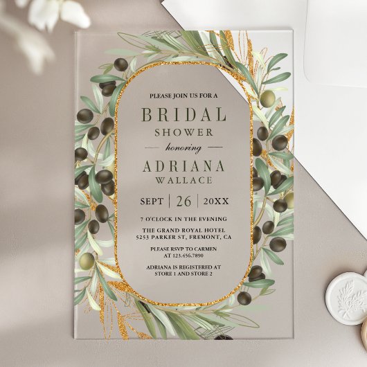 Olive Leaves Bridal Shower アクリル招待状