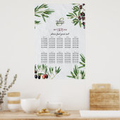 Olive Leaves Greek Island Wedding Seating Chart ポスター (キッチン)