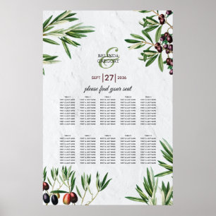 Olive Leaves Greek Island Wedding Seating Chart ポスター