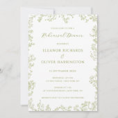 Olive Line Art Floral Border Rehearsal Dinner 招待状 (正面)