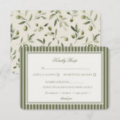 Olive Martini Green Old Money Striped Wedding RSVP エンクロージャーカード (正面/裏面)