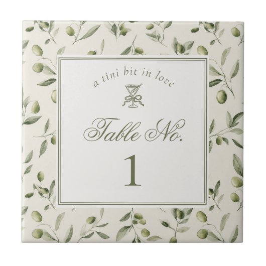 Olive Martini Green Pattern Wedding Table Number タイル (正面)