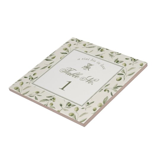 Olive Martini Green Pattern Wedding Table Number タイル (側面)