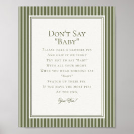 Olive Martini Green Striped Baby Shower Game ポスター