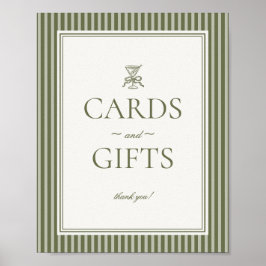 Olive Martini Green Striped Cards and Gifts Sign ポスター