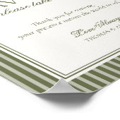 Olive Martini Green Striped Wedding Favors Sign ポスター (角)