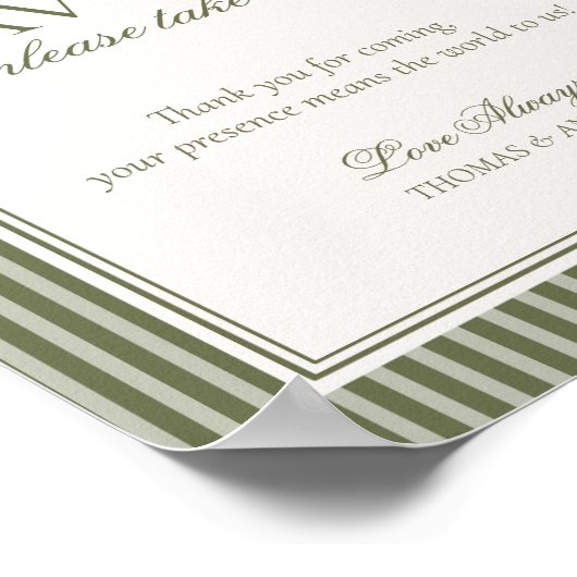 Olive Martini Green Striped Wedding Favors Sign ポスター (角)