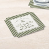 Olive Martini Old Money Striped Bridal Shower ペーパーコースター (アングル)