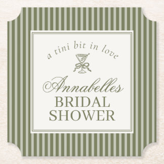 Olive Martini Old Money Striped Bridal Shower ペーパーコースター