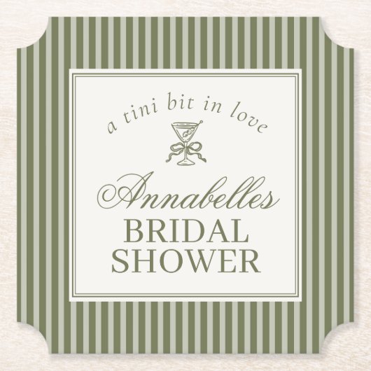 Olive Martini Old Money Striped Bridal Shower ペーパーコースター (正面)