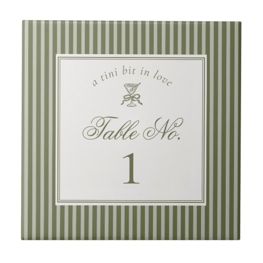 Olive Martini Old Money Wedding Table Number タイル (正面)