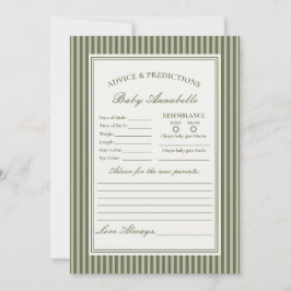 Olive Martini Striped Green Advice for Baby Card 招待状
