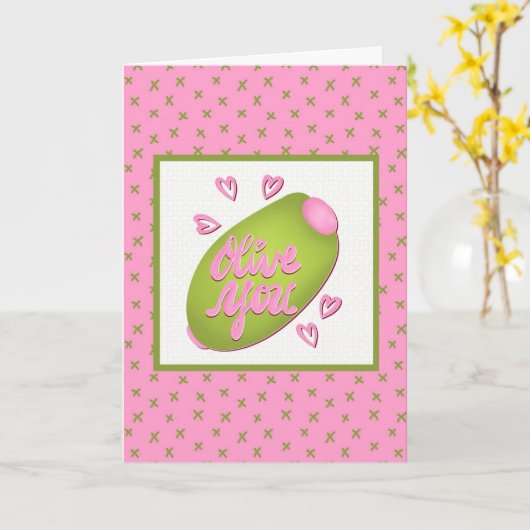 Olive Me Loves Olive You Funny Retro Love カード (黄色い花)