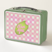 Olive Me Loves Olive You Retro Pink Check  メタルランチボックス (正面)