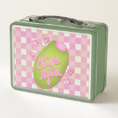 Olive Me Loves Olive You Retro Pink Check  メタルランチボックス (裏面)