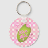 Olive Me Loves Olive You Retro Pink Check Keychain キーホルダー (正面)