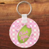 Olive Me Loves Olive You Retro Pink Check Keychain キーホルダー (正面)