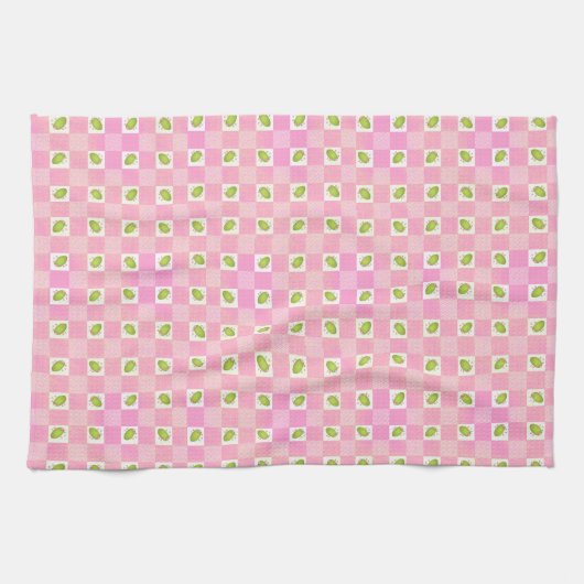 Olive Me Loves Olive You Retro Pink Olive Pattern  キッチンタオル (横)