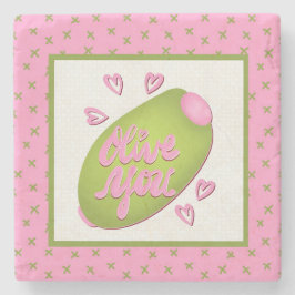 Olive Me Loves Olive You Retro Pink Olive Pattern ストーンコースター