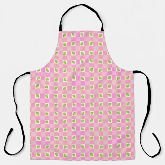 Olive Me Loves Olive You Retro Pink Pattern Apron エプロン (正面)
