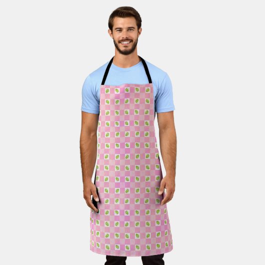 Olive Me Loves Olive You Retro Pink Pattern Apron エプロン (着用した状態)