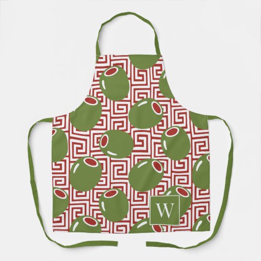 Olive Mediterranean Greek Key  エプロン (正面)