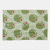 Olive Mediterranean Greek Key  キッチンタオル (横)