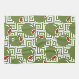 Olive Mediterranean Greek Key  キッチンタオル