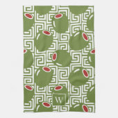 Olive Mediterranean Greek Key  キッチンタオル (縦)