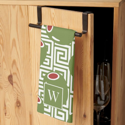 Olive Mediterranean Greek Key  キッチンタオル (三つ折り)