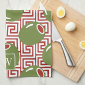 Olive Mediterranean Greek Key  キッチンタオル (四つ折り)