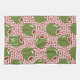 Olive Mediterranean Greek Key  キッチンタオル