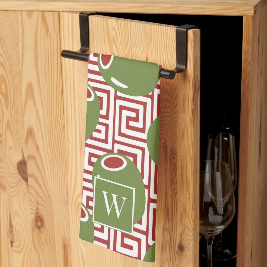 Olive Mediterranean Greek Key  キッチンタオル (三つ折り)