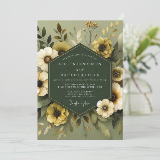 Olive Muted Flora Wedding 招待状 (スタンド正面)