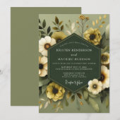 Olive Muted Flora Wedding 招待状 (正面/裏面)