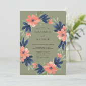 Olive Navy Floral Romantic Wedding 招待状 (スタンド正面)
