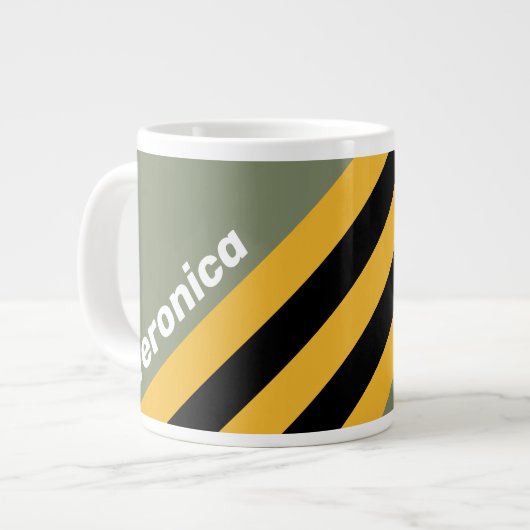 Olive Nightlight Stripes with Name ジャンボコーヒーマグカップ (正面左)