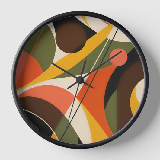 Olive Orange Retro Geometric Abstract 壁時計 (正面)