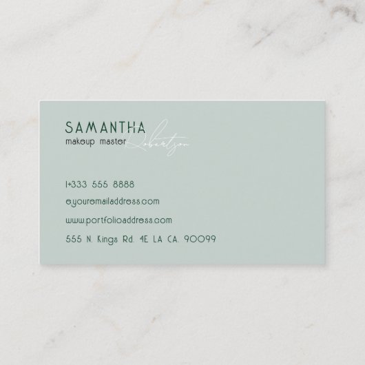 Olive Pastel Aesthetic Typography Makeup Artist 名刺 (裏面)