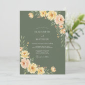 Olive Peach Botanical Rustic Wedding 招待状 (スタンド正面)